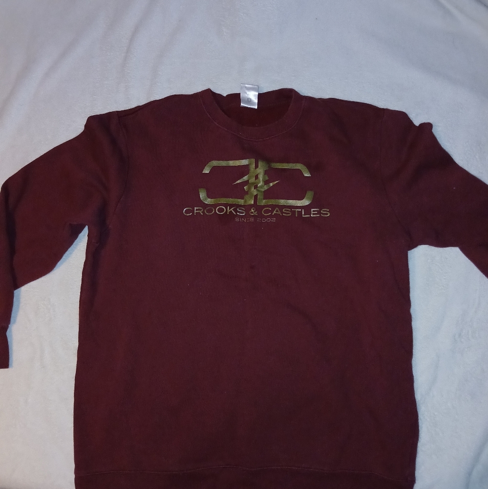 Crooks & Castles Men's Burgundy Crewneck Sweater
